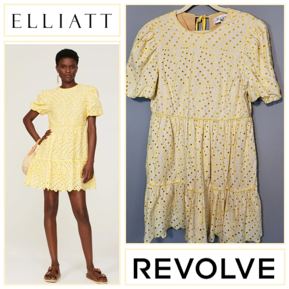REVOLVE Elliatt Size Large Yellow EYELET Ambiance Cotton Babydoll Mini